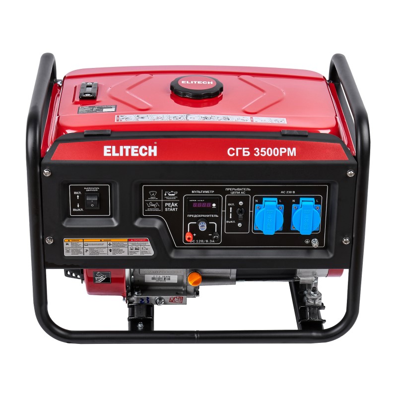 Генератор Elitech СГБ 3500РМ, 3кВт, 230В-12,7А/12В-8,3А, бензиновый, 15 л