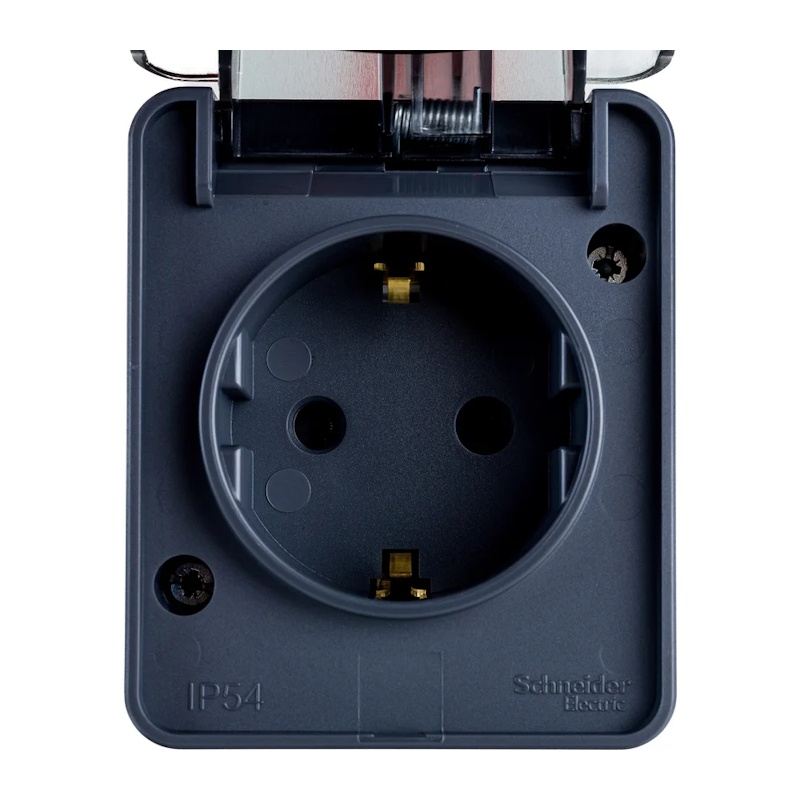 Розетка о/у Atlasdesign Profi ATN544045, 1 гнездо, с/з, з/ш и крышкой, IP54, антрацит