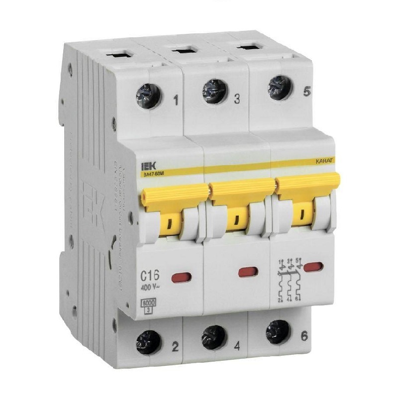 Автоматический выключатель IEK Karat ВА 47-60М 6кА, С 16А, 3П, MVA31-3-016-C