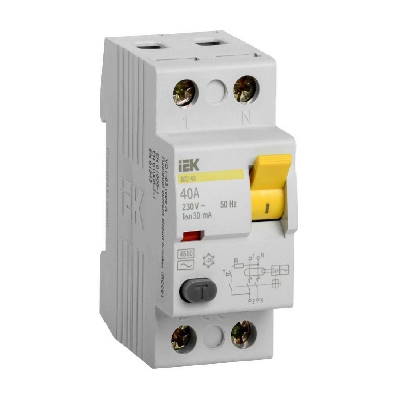 Устройство защитного отключения IEK Karat ВД1-63 электромеханическое 40А, 30мА, тип АС, 2П, MDV10-2-040-030