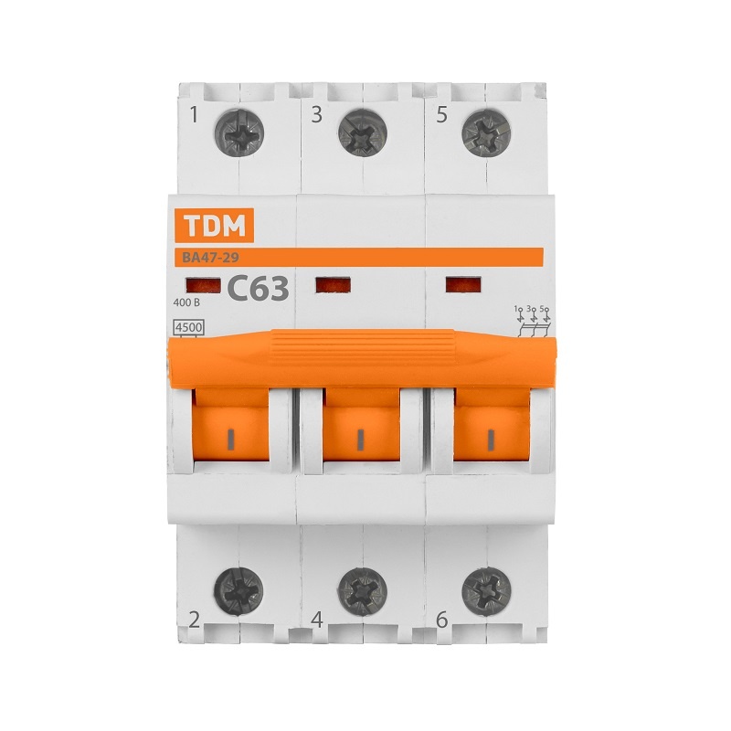 Выключатель автоматический TDM ВА 47-29, 4,5кА, С 63А, 3П