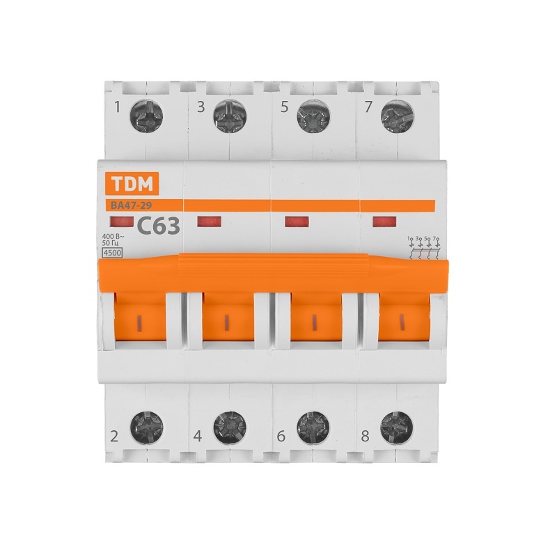 Выключатель автоматический TDM ВА 47-29, 4,5кА, С 63А, 4П