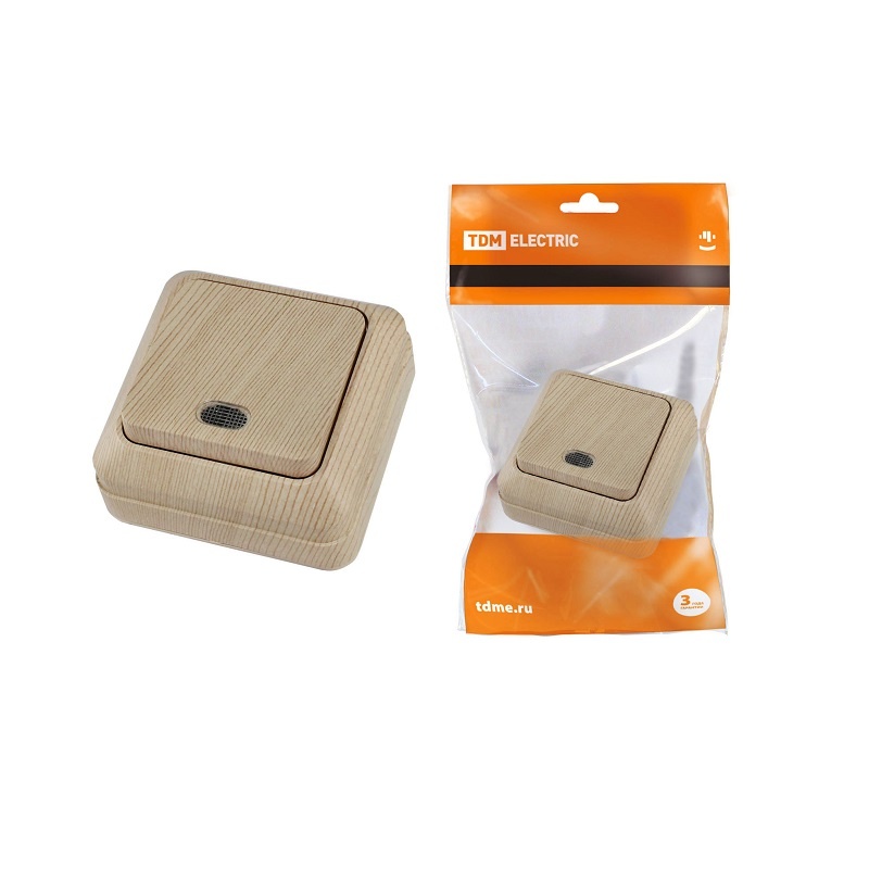 Выключатель о/у Ладога SQ1801-0047, 1 клавиша, с/инд, светлое дерево