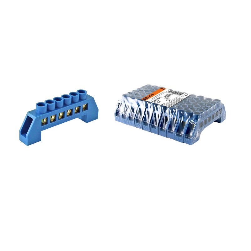 Шина "N" нулевая в изол. оболочке на DIN-рейку 125А, 8х12мм (6 отв.)