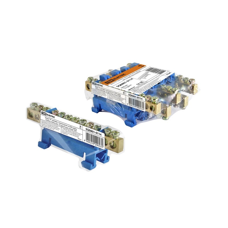 Шина "N" нулевая с изолятором на DIN-рейку 100А, 6х9 мм (12 отв.)