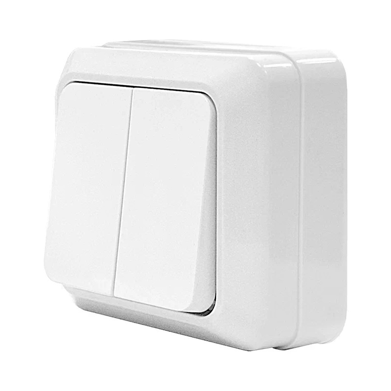 Выключатель о/у Олимп О0023, 2 клавиши, б/инд, IP20, белый