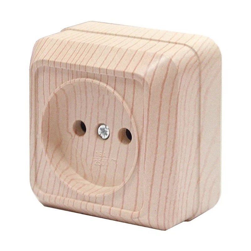 Розетка о/у Олимп 5560896, 1 гнездо, б/з, светлое дерево