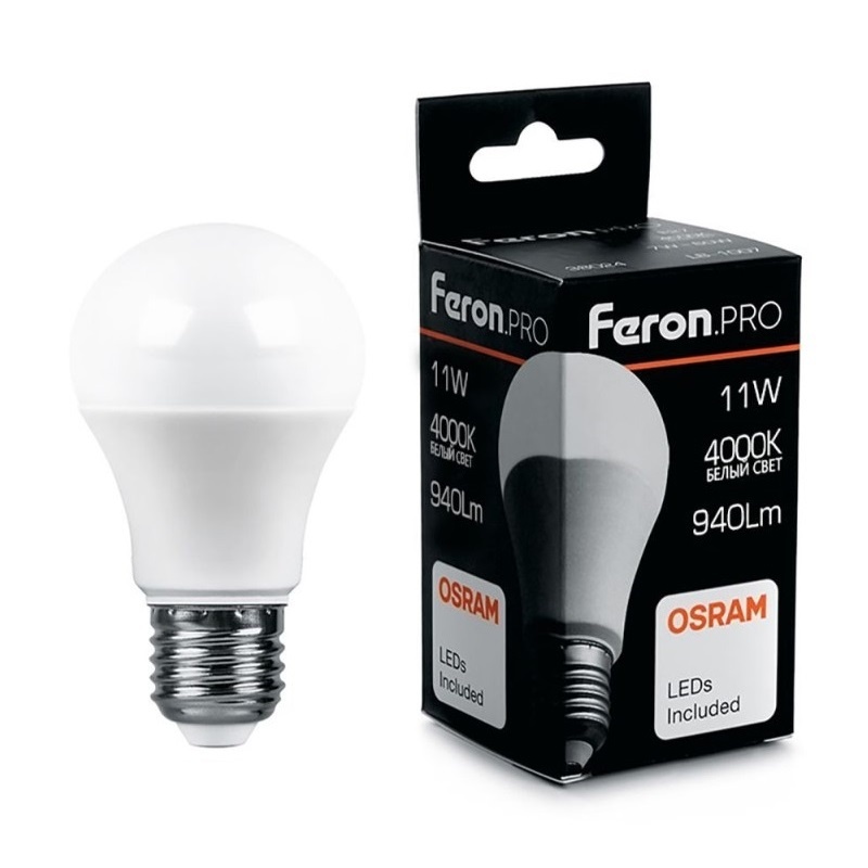 Лампа светодиодная Feron Pro LED E27, груша, 11Вт, 230В, 4000К, нейтральный свет