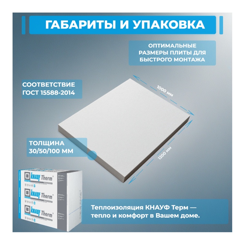 Пенополистирол Knauf Therm Стена Pro, 1200х1000х100 мм, 1 шт