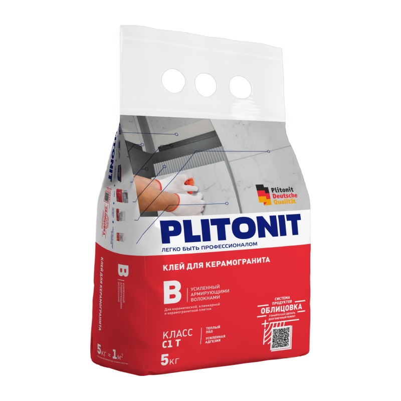 Клей для плитки усиленный Plitonit В для наруж/внутр работ (5 кг)