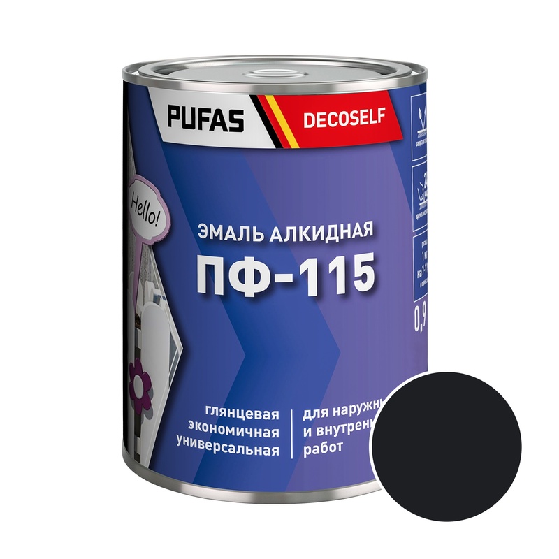 Эмаль Pufas Decoself ПФ-115 черная (0,9 кг)