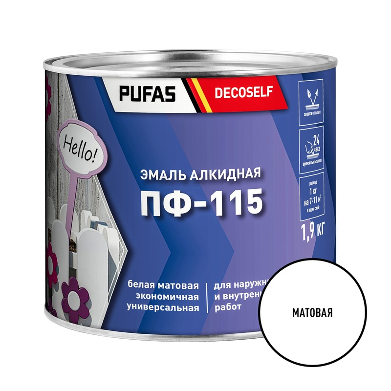 Эмаль Pufas Decoself ПФ-115 белая матовая (1,9 кг)