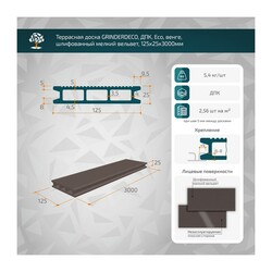 Доска террасная ДПК Grinderdeco 125х25х3000 мм, мелкий вельвет, венге