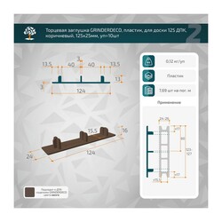 Заглушка торцевая Grinderdeco 125х25 мм, пластик, бурый, (10 шт)