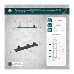 Заглушка торцевая Grinderdeco 125х25 мм, пластик, серый (10 шт)