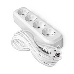 Удлинитель бытовой 9631982, 4 гнезда, ПВС 3х1, 2990 Вт, с/з, 5 м, белый
