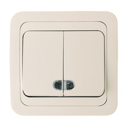 Выключатель с/у Mimoza 25023, 2 клавиши, с/инд, кремовый