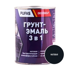 Грунт-эмаль Pufas Decoself 3 в 1 быстросохнущая матовая черная (0,9 кг)