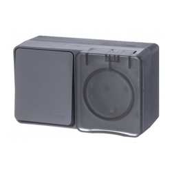 Блок БКВР с/у Atlasdesign Profi ATN544070, 1 клавиша + 1 гнездо с/з, з/ш и крышкой, IP54, антрацит
