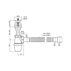 Сифон бутылочный Orio А-32019, 1 1/2"х40мм, малый корпус, решетка d=70мм