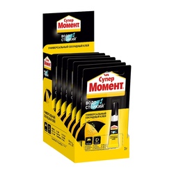 Клей секундный Супер Момент Водостойкий (3г), на блистер-карте, шоу-бокс